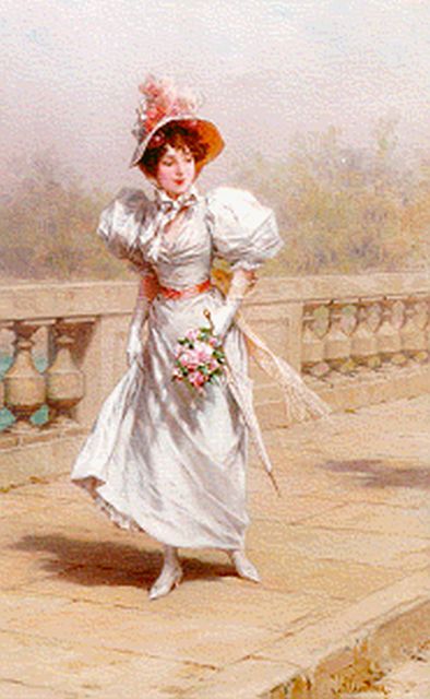 Kaemmerer F.H.  | An elegant young lady strolling, oil on canvas 46.0 x 32.5 cm, signed l.r.