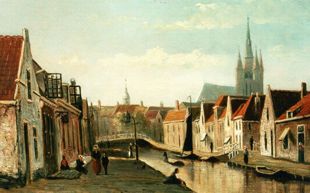 Heppener J.J.  | 'Het Rietveld', Delft, oil on panel 24.1 x 34.8 cm, signed l.l. and dated 1875