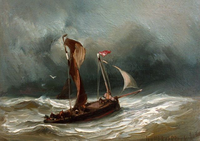 Jan H.B. Koekkoek | Shipping on choppy waters, oil on panel, 9.5 x 12.0 cm, signed l.r.