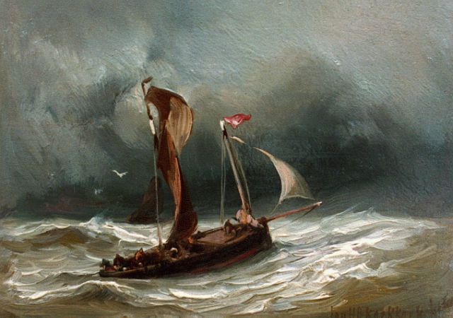 Koekkoek J.H.B.  | Shipping on choppy waters, oil on panel 9.5 x 12.0 cm, signed l.r.