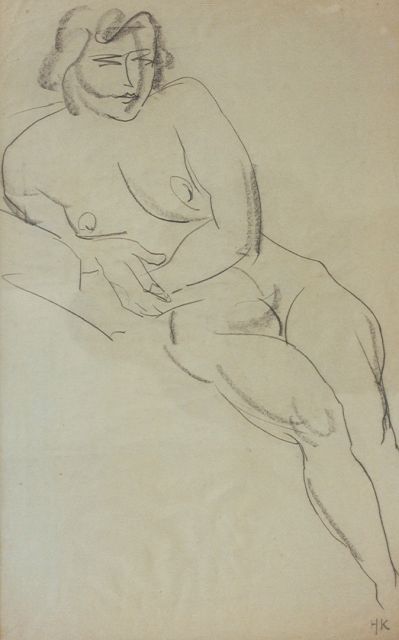 Harrie Kuijten | Female nude, chalk on paper, 59.0 x 36.3 cm, signed l.r. with initials