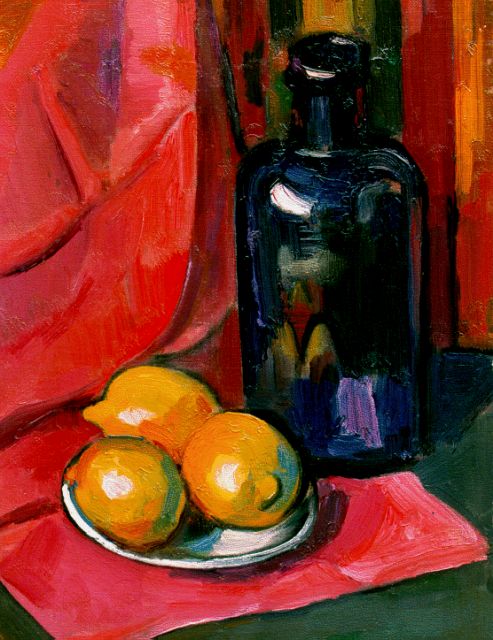 Matthieu Wiegman | A still life with a bottle and three lemons, oil on canvas, 40.0 x 30.0 cm, signed l.r.