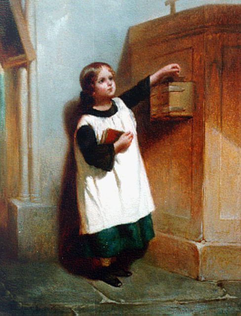 Lanfant de Metz F.L.  | The money-box, oil on panel 27.2 x 21.2 cm, signed l.l.