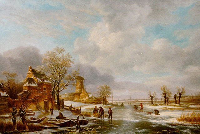 Anthony Jacobus Offermans | A winter landscape with Rotterdam in the distance, oil on panel, 52.0 x 76.5 cm, signed l.l.