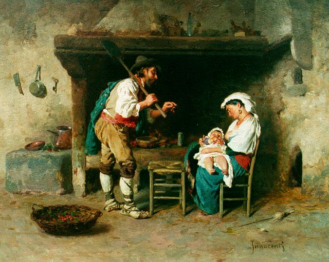 Camilio Innocenti | A happy family, oil on panel, 25.9 x 31.8 cm, signed l.r.