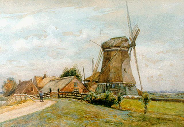 Gerard Koekkoek | A windmill in a polder landscape, watercolour on paper, 34.0 x 48.0 cm, signed l.l. and dated 1901