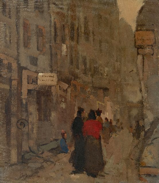 Rijlaarsdam J.  | Street with figures, oil on canvas 60.3 x 51.4 cm, signed l.l.