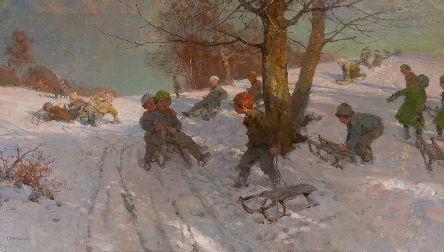 Freund F.  | Winter fun, oil on canvas 70.6 x 120.3 cm, signed l.l.
