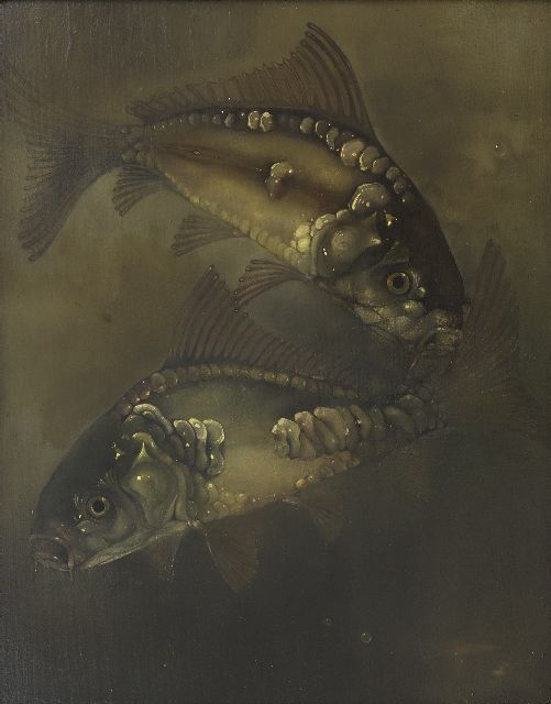 Hoboken J. van | Mirror carps, oil on panel 40.2 x 32.3 cm, signed l.r. and dated 1932