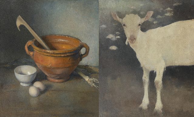 Jemmy van Hoboken | A young goat; A still life with an earthenware bowl, oil on panel, 50.2 x 42.7 cm, signed l.r. and dated '42