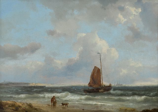 Koekkoek H.  | A fishing boat setting sail, oil on canvas 34.7 x 48.3 cm, signed l.l. and dated 1849