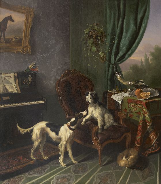 Verschuur W.  | Dogs in the music room, oil on canvas 90.0 x 79.0 cm, painted ca. 1848-1850