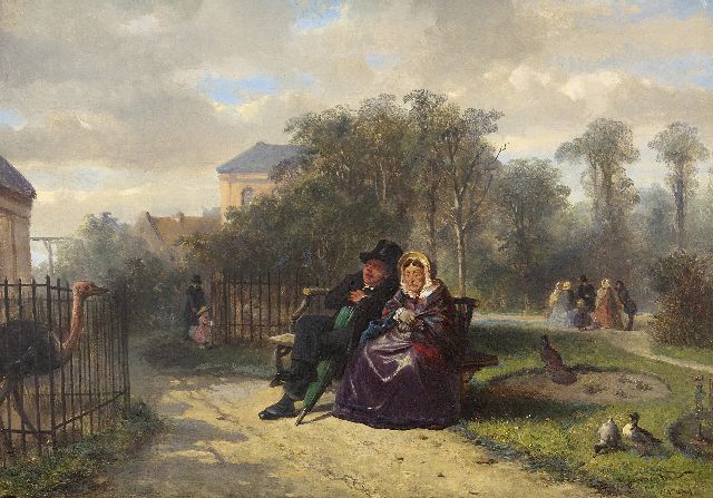 Kate J.M.H. ten | Visiting Artis Zoo in Amsterdam, oil on panel 26.9 x 38.3 cm, signed l.r. and dated 1860 on a label on the reverse