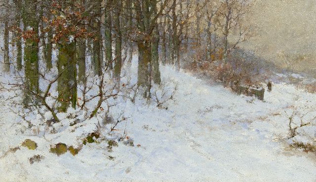 Eickelberg W.H.  | Figure in a snowy landscape, oil on canvas 59.8 x 102.2 cm