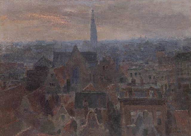 Mauve jr. A.R.  | View over Amsterdam rooftops and the Westertoren, oil on canvas 35.9 x 49.6 cm, signed with l.r. stamp 'Atelier A.R. Mauve' and without frame
