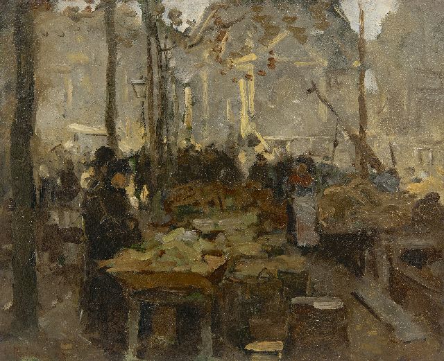 Willem Bastiaan Tholen | Market on the quay, oil on panel, 29.1 x 35.9 cm, signed l.l. and dated '83