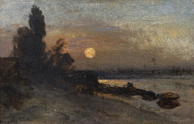 Johan Barthold Jongkind | Berge au clair de lune, Hollande, oil on canvas, 27.0 x 40.9 cm, signed l.l. and painted ca. 1860