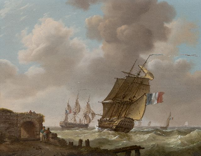 Johannes Hermanus Koekkoek | Warships off the Zeeland coast, oil on panel, 32.1 x 40.7 cm, signed l.c.
