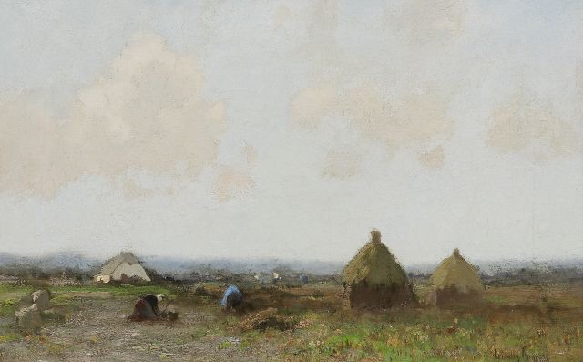 Kuijpers C.  | Landscape with farmers, oil on canvas 28.2 x 43.9 cm, signed l.r.