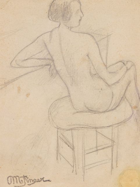 Metzinger J.D.A.  | Etude d'une femme nue assise; on the reverse: Guitarist, pencil on paper 15.5 x 11.0 cm, signed 
l.l. and on the reverse with the artists stamp