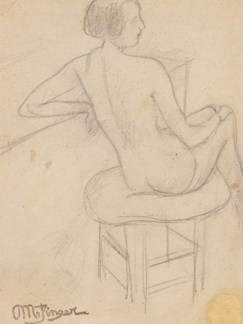 Metzinger J.D.A.  | Etude d'une femme nue assise; on the reverse: Guitarist, pencil on paper 15.5 x 11.0 cm, signed 
l.l. and on the reverse with the artists stamp