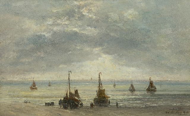 Mesdag H.W.  | Bomschuiten aan de kust, oil on canvas 48.9 x 78.6 cm, signed l.r. and painted 1893-1902