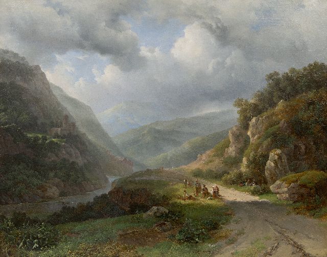 Louis Meijer | Mountain landscape with figures, oil on canvas, 67.4 x 84.7 cm, signed c.l.