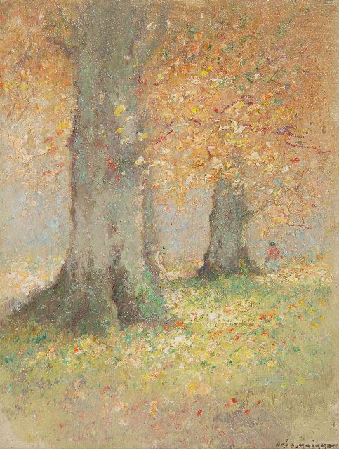 Aris Knikker | Beech in autumn, oil on canvas laid down on board, 15.4 x 11.6 cm, signed l.r.