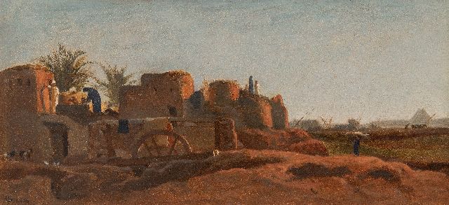 Frederick Goodall | Village on the Nile, paper on canvas, 17.9 x 38.2 cm, signed with monogram and dated 1858, without frame