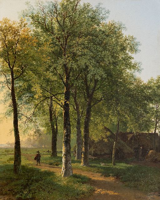 Koekkoek B.C.  | Traveller on a forest path in bright sunlight, oil on canvas 54.6 x 44.4 cm, signed l.r. and dated 1829