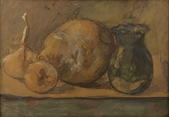 Mesdag-van Houten S.  | Still life with fruit and a vase, watercolour on paper 26.4 x 37.1 cm, signed u.r. with initials
