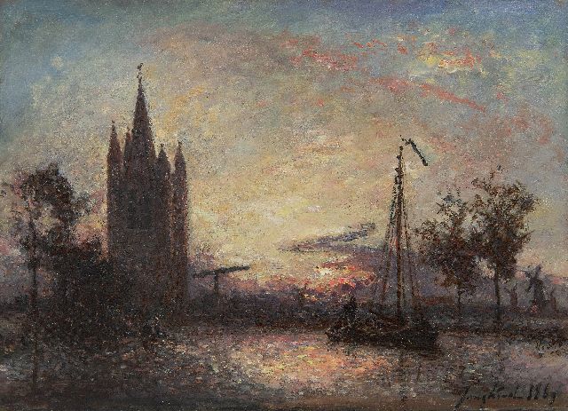 Johan Barthold Jongkind | Coucher de soleil sur l'église, Hollande, oil on canvas, 24.3 x 32.5 cm, signed l.r. and dated 1869