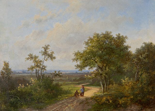 Marinus Adrianus Koekkoek I | Figures on a path along the forest edge, oil on panel, 21.7 x 28.7 cm, signed l.r. and dated '67