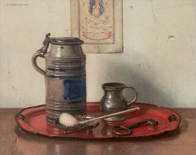 Jan Bogaerts | Still life with a Cologne jug and a Gouda pipe, oil on canvas, 40.3 x 50.0 cm, signed u.l. and dated 1942