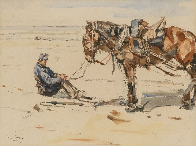 Isaac Israels | A gunner on the beach, watercolour on paper, 19.4 x 26.0 cm, signed l.l.
