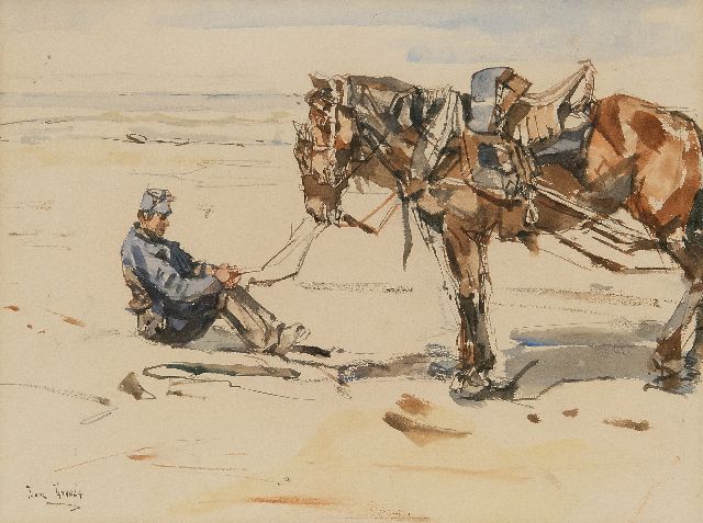 Israels I.L.  | A gunner on the beach, watercolour on paper 19.4 x 26.0 cm, signed l.l.