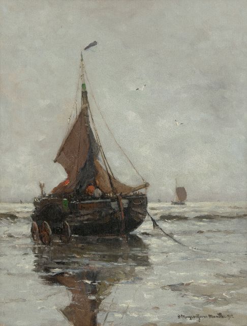 Morgenstjerne Munthe | Bomschuit on the beach, Katwijk, oil on canvas, 67.3 x 51.6 cm, signed l.r. and dated 1912