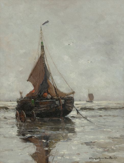 Munthe G.A.L.  | Bomschuit on the beach, Katwijk, oil on canvas 67.3 x 51.6 cm, signed l.r. and dated 1912