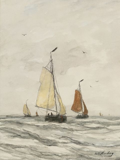 Hendrik Willem Mesdag | Fishing boats on the open sea, watercolour on paper, 41.0 x 30.5 cm, signed l.r.