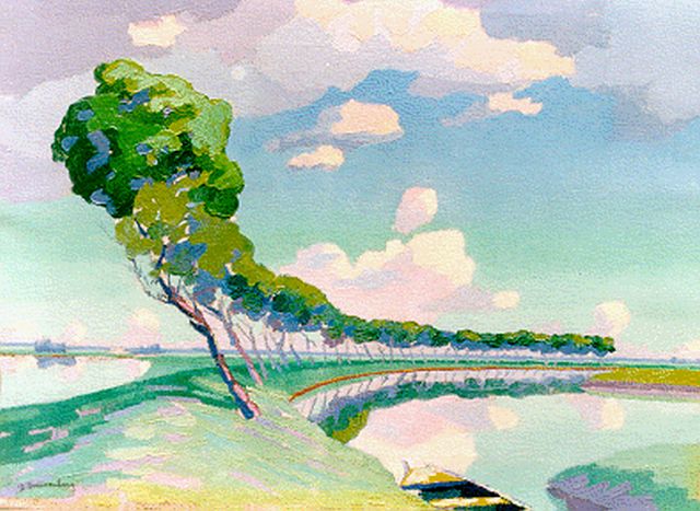 Smorenberg D.  | Trees along a waterway, oil on canvas 37.7 x 47.0 cm, signed l.l. and dated 1917