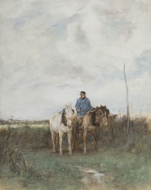 Anton Mauve | The towhorses, watercolour on paper, 35.0 x 27.7 cm, signed l.c.