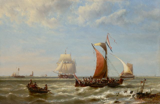 Koekkoek jr. H.  | Shipping off the coast, oil on panel 78.4 x 120.3 cm, signed l.r. and dated 1868
