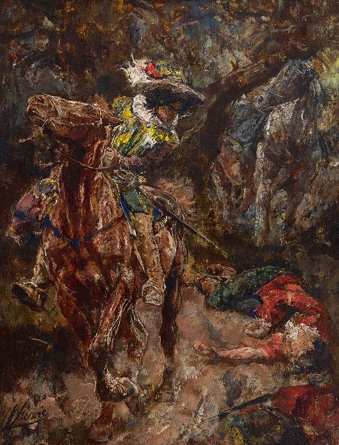 Jurres J.H.  | A scene from Gil Blas, oil on panel 28.4 x 22.0 cm, signed l.l.