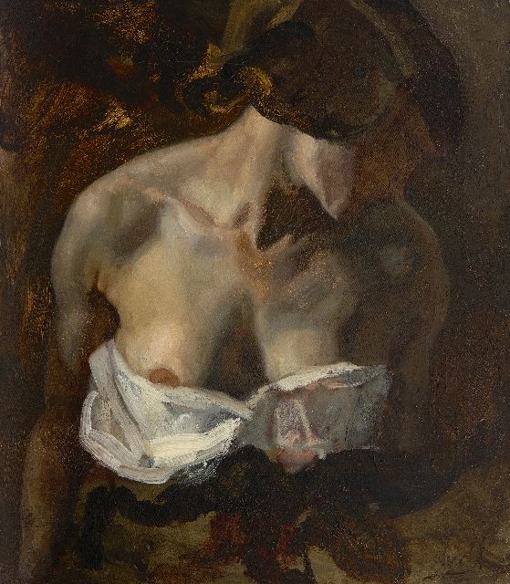 Johannes Hendricus Jurres | Bare-chested Delilah (study for Samson and Delilah), oil on canvas, 52.3 x 45.5 cm, signed l.r.