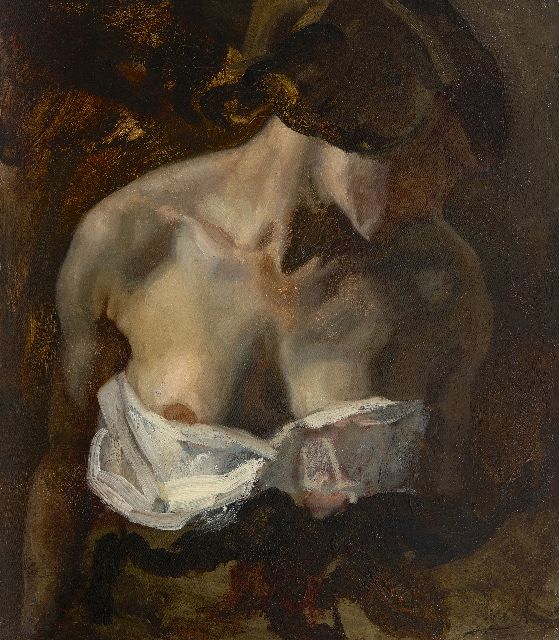 Jurres J.H.  | Bare-chested Delilah (study for Samson and Delilah), oil on canvas 52.3 x 45.5 cm, signed l.r.