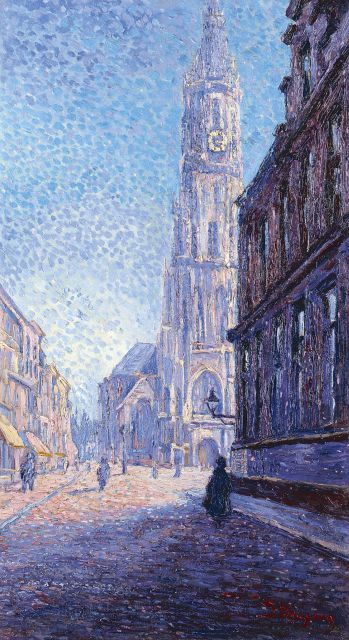 Kruysen J.  | A view of the tower of Delft at dawn, oil on canvas 70.5 x 39.2 cm, signed l.r.