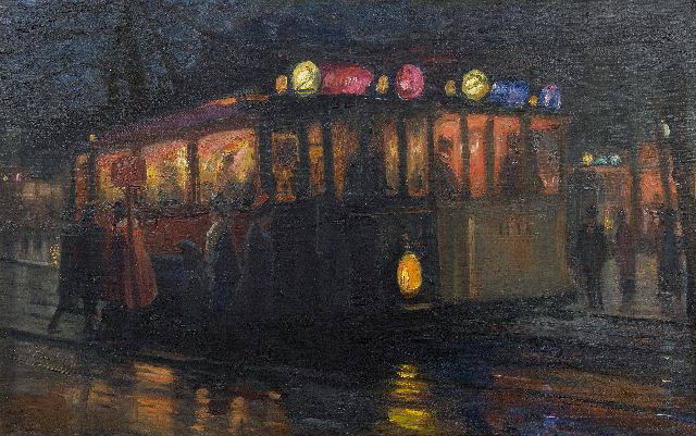 Richters M.J.  | Streetcars near the Beursplein, Rotterdam, oil on canvas 70.0 x 110.2 cm, signed l.l. and painted ca. 1913