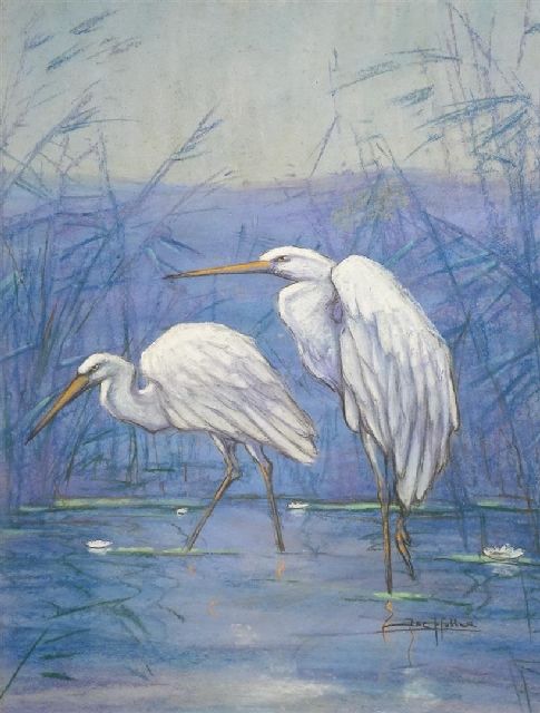 Albert Klein Sprokkelhorst | Crane birds, pastel on paper, 49.5 x 39.0 cm, signed l.r. 'Jac. Huller'
