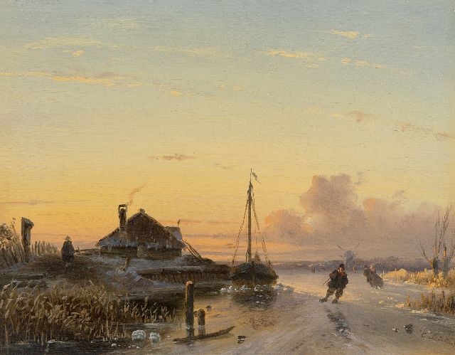 Charles Leickert | Skaters at sunset, oil on panel, 17.0 x 21.0 cm, signed l.r. and painted ca. 1850
