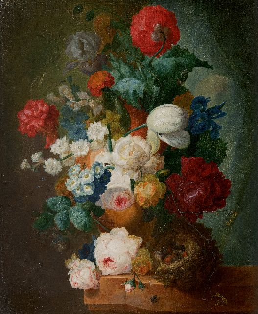 Jan van Os | Still life with roses, poppies and bird's nest, oil on canvas, 66.3 x 55.0 cm, signed l.l. (bears feaded  signature)